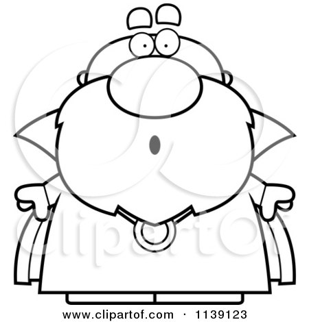 Cartoon Clipart Of A Black And White Shocked Bald Wizard - Vector Outlined Coloring Page by Cory Thoman