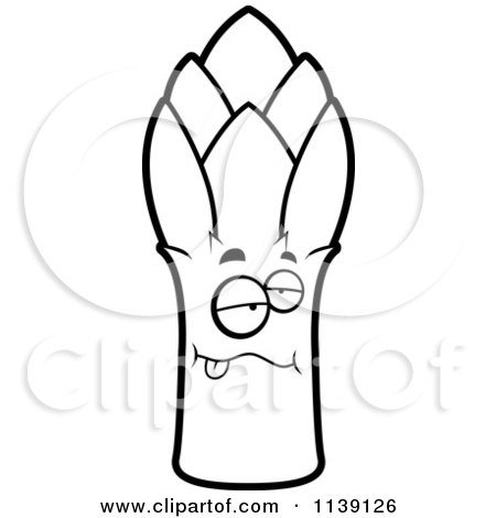 Cartoon Clipart Of A Black And White Sick Asparagus Character - Vector Outlined Coloring Page by Cory Thoman