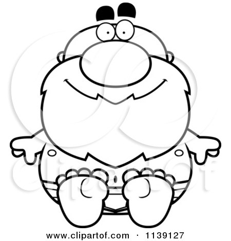 Cartoon Clipart Of A Black And White Sitting Senior Bald Man In Underwear - Vector Outlined Coloring Page by Cory Thoman