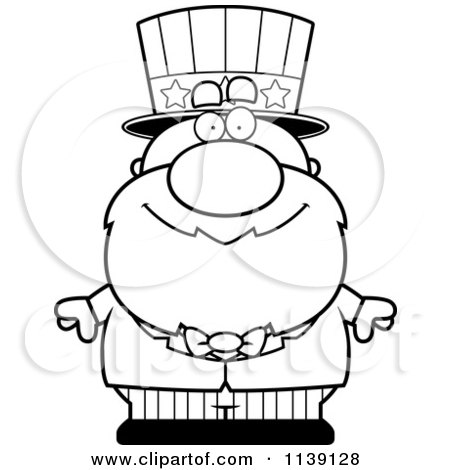 Cartoon Clipart Of A Black And White Happy Uncle Sam - Vector Outlined Coloring Page by Cory Thoman