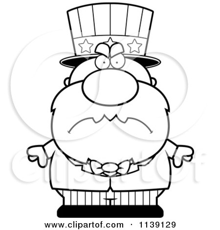 Cartoon Clipart Of A Black And White Mad Uncle Sam - Vector Outlined Coloring Page by Cory Thoman