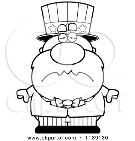 Cartoon Clipart Of A Black And White Sad Uncle Sam - Vector Outlined Coloring Page by Cory Thoman