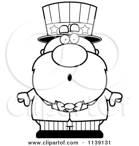 Cartoon Clipart Of A Black And White Shocked Uncle Sam - Vector Outlined Coloring Page by Cory Thoman