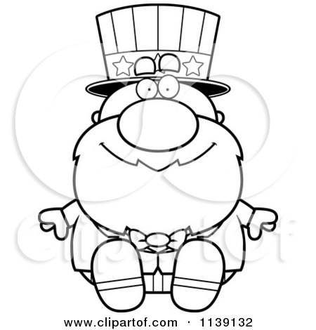 Cartoon Clipart Of A Black And White Sitting Uncle Sam - Vector Outlined Coloring Page by Cory Thoman