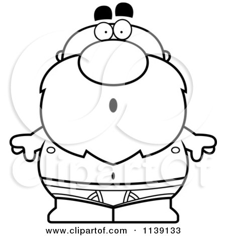 Cartoon Clipart Of A Black And White Shocked Senior Bald Man In Underwear - Vector Outlined Coloring Page by Cory Thoman