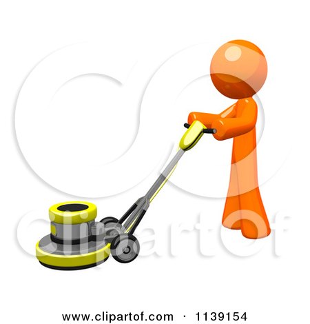 Clipart Of A 3d Orange Man Buffing A Floor 2 - Royalty Free CGI Illustration by Leo Blanchette