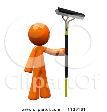 Clipart Of A 3d Orange Man Window Cleaner - Royalty Free CGI Illustration by Leo Blanchette