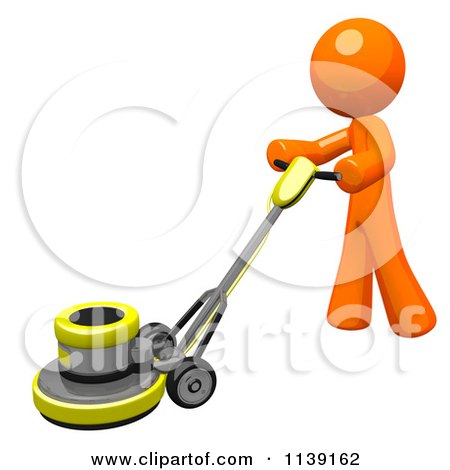 Clipart Of A 3d Orange Man Buffing A Floor 1 - Royalty Free CGI Illustration by Leo Blanchette