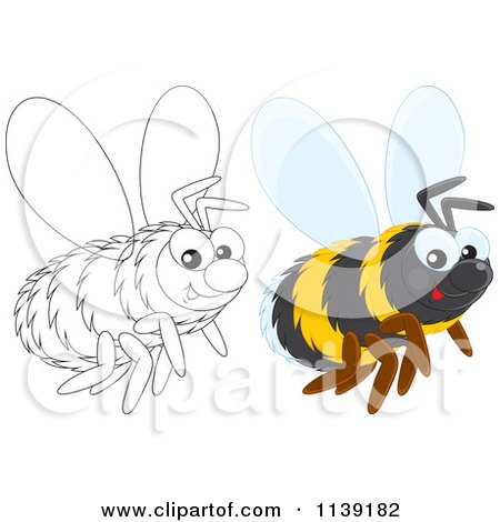 Cartoon Of A Cute Colored And Black And White Bumble Bee - Royalty Free Vector Clipart by Alex Bannykh