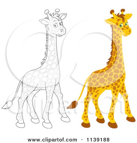 Cartoon Of A Cute Colored And Black And White Giraffe - Royalty Free Vector Clipart by Alex Bannykh