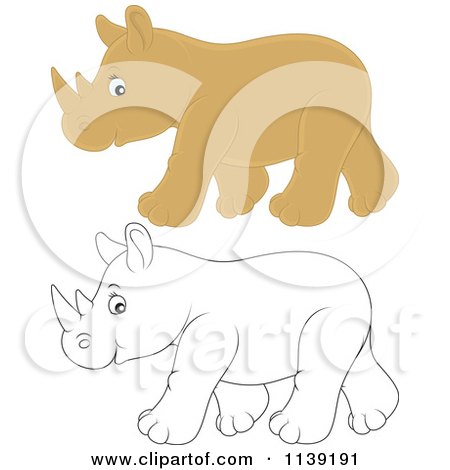 Cartoon Of A Cute Brown And Black And White Baby Rhino - Royalty Free Vector Clipart by Alex Bannykh