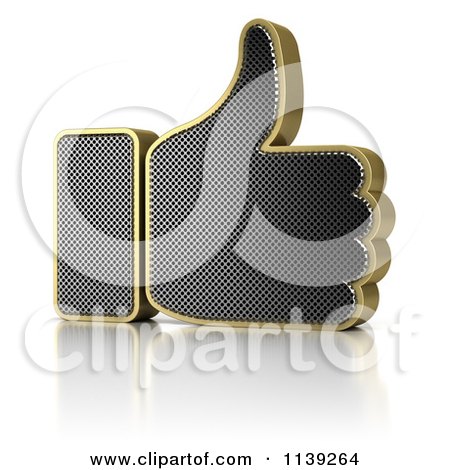 Clipart Of A 3d Gold And Perforated Metal Thumb Up Icon - Royalty Free CGI Illustration by stockillustrations