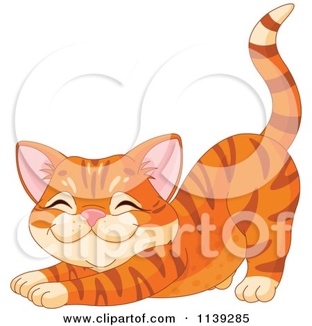 Cartoon Of A Cute Ginger Cat Stretching - Royalty Free Vector Clipart by Pushkin