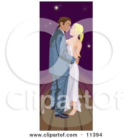 Young Romantic Couple Dancing Under a Night Sky Clipart Illustration by AtStockIllustration