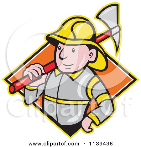 Retro Fireman With An Axe Over A Diamond Posters, Art Prints