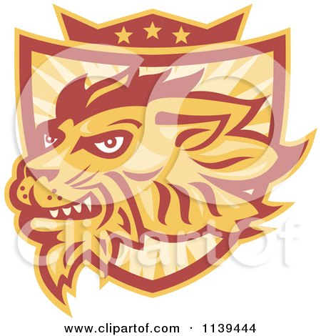 Clipart Of A Retro Lion Head Over A Shield And Crown - Royalty Free Vector Illustration by patrimonio
