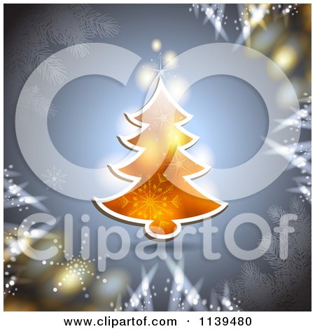 Clipart Of A Christmas Background Of A Christmas Tree And Glowing Lights - Royalty Free Vector Illustration by merlinul
