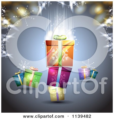 Clipart Of A Christmas Background Of Gifts And Glowing Lights 3 - Royalty Free Vector Illustration by merlinul