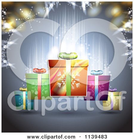 Clipart Of A Christmas Background Of Gifts And Glowing Lights 4 - Royalty Free Vector Illustration by merlinul