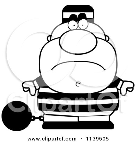 Cartoon Clipart Of A Black And White Mad Prisoner With A Ball And Chain - Vector Outlined Coloring Page by Cory Thoman