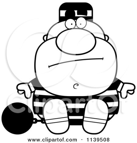 Cartoon Clipart Of A Black And White Sitting Prisoner With A Ball And Chain - Vector Outlined Coloring Page by Cory Thoman