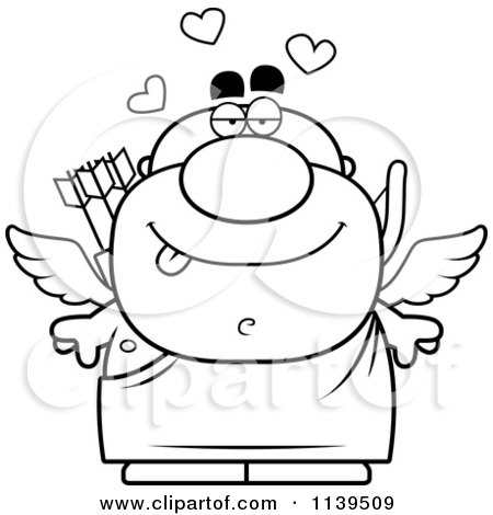 Cartoon Clipart Of A Black And White Valentines Day Cupid - Vector Outlined Coloring Page by Cory Thoman
