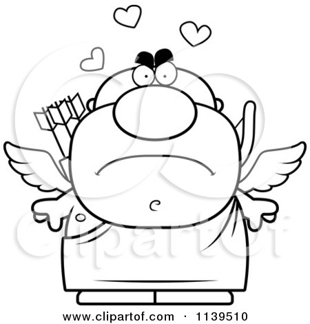 Cartoon Clipart Of A Black And White Mad Valentines Day Cupid - Vector Outlined Coloring Page by Cory Thoman
