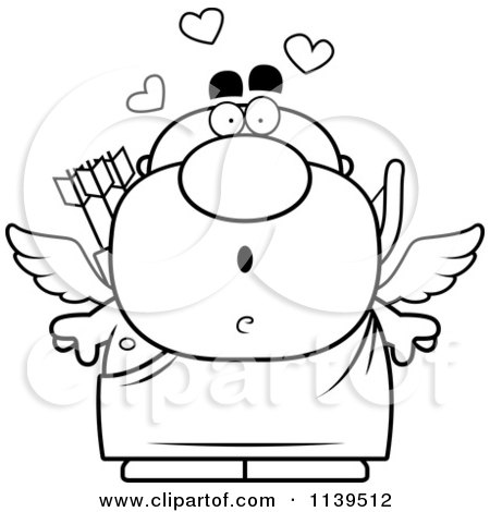 Cartoon Clipart Of A Black And White Surprised Valentines Day Cupid - Vector Outlined Coloring Page by Cory Thoman