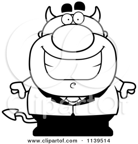 Cartoon Clipart Of A Black And White Devil Businessman - Vector Outlined Coloring Page by Cory Thoman