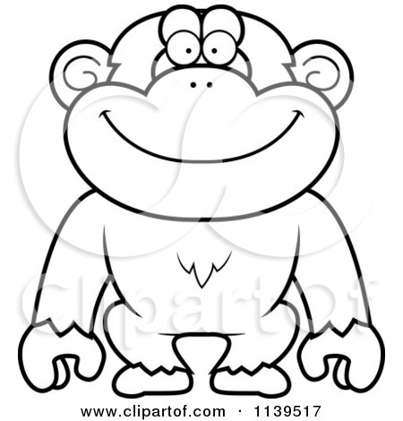 Cartoon Clipart Of A Black And White Chimp Monkey - Vector Outlined Coloring Page by Cory Thoman