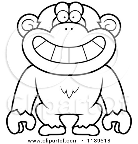 Cartoon Clipart Of A Black And White Grinning Chimp Monkey - Vector Outlined Coloring Page by Cory Thoman
