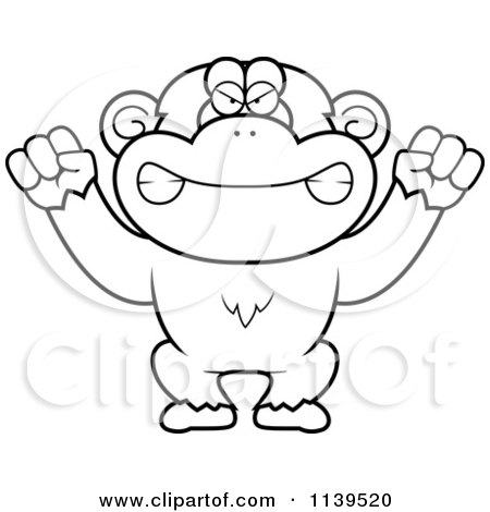Cartoon Clipart Of A Black And White Mad Chimp Monkey - Vector Outlined Coloring Page by Cory Thoman