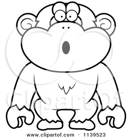 Cartoon Clipart Of A Black And White Shocked Chimp Monkey - Vector Outlined Coloring Page by Cory Thoman