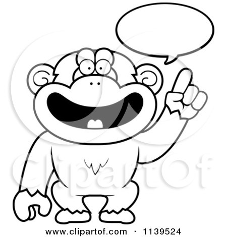 Cartoon Clipart Of A Black And White Smart Chimp Talking - Vector Outlined Coloring Page by Cory Thoman