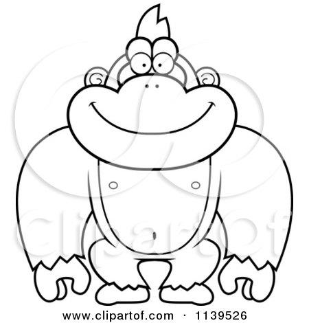 Cartoon Clipart Of A Black And White Gorilla Monkey - Vector Outlined Coloring Page by Cory Thoman