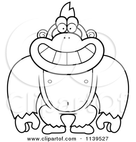 Cartoon Clipart Of A Black And White Smiling Gorilla Monkey - Vector Outlined Coloring Page by Cory Thoman