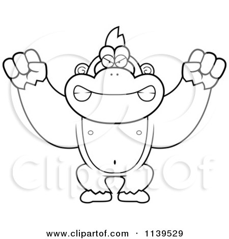 Cartoon Clipart Of A Black And White Mad Gorilla Monkey - Vector Outlined Coloring Page by Cory Thoman