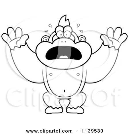 Cartoon Clipart Of A Black And White Panicking Gorilla Monkey - Vector Outlined Coloring Page by Cory Thoman