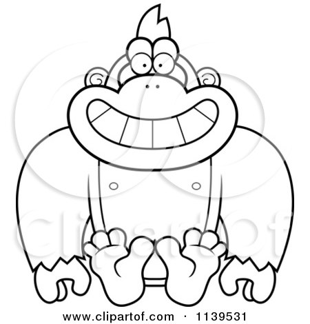 Cartoon Clipart Of A Black And White Sitting Gorilla Monkey - Vector Outlined Coloring Page by Cory Thoman