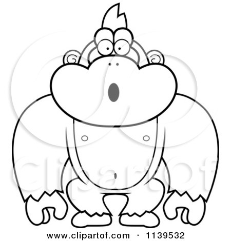 Cartoon Clipart Of A Black And White Shocked Gorilla Monkey - Vector Outlined Coloring Page by Cory Thoman