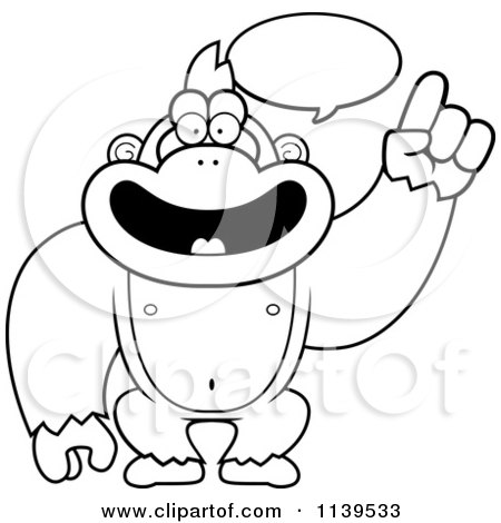 Cartoon Clipart Of A Black And White Smart Gorilla Talking - Vector Outlined Coloring Page by Cory Thoman