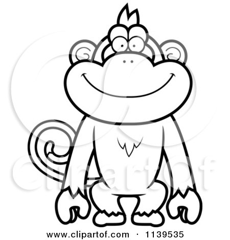 Cartoon Clipart Of A Black And White Happy Monkey - Vector Outlined Coloring Page by Cory Thoman