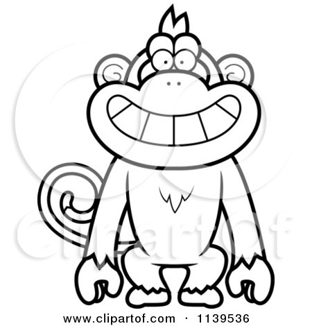 Cartoon Clipart Of A Black And White Smiling Monkey - Vector Outlined Coloring Page by Cory Thoman