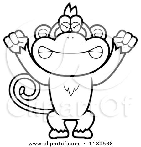 Cartoon Clipart Of A Black And White Mad Monkey - Vector Outlined Coloring Page by Cory Thoman