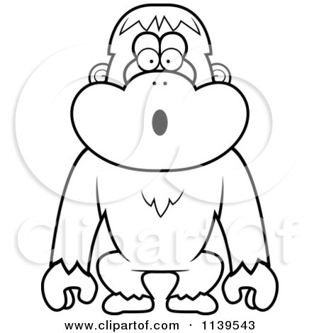 Cartoon Clipart Of A Black And White Shocked Orangutan Monkey - Vector Outlined Coloring Page by Cory Thoman