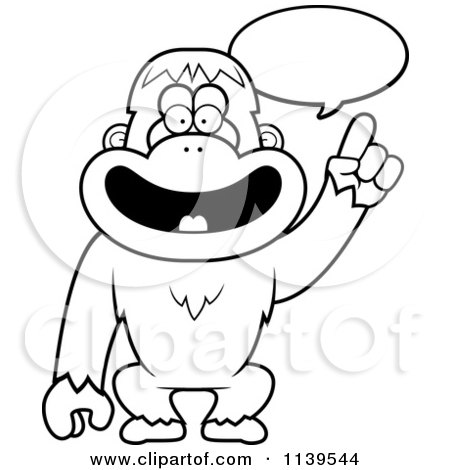Cartoon Clipart Of A Black And White Smart Orangutan Talking - Vector Outlined Coloring Page by Cory Thoman