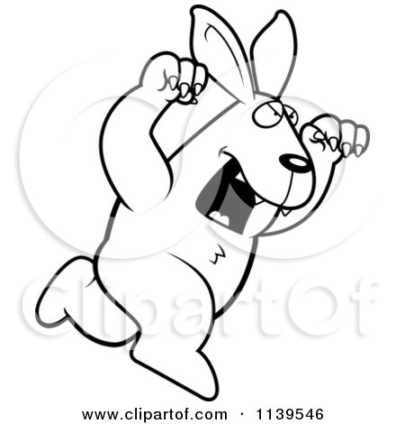 Cartoon Clipart Of A Black And White Attacking Rabbit - Vector Outlined Coloring Page by Cory Thoman