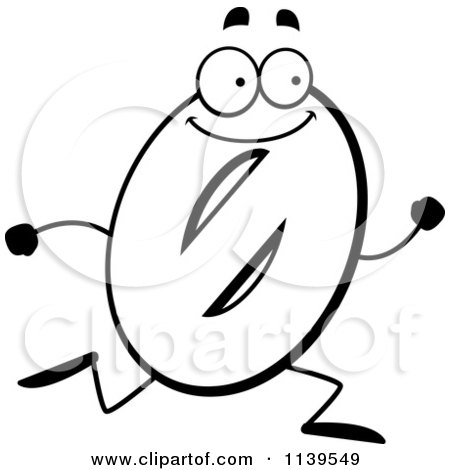 Cartoon Clipart Of A Black And White Running Number Zero - Vector Outlined Coloring Page by Cory Thoman