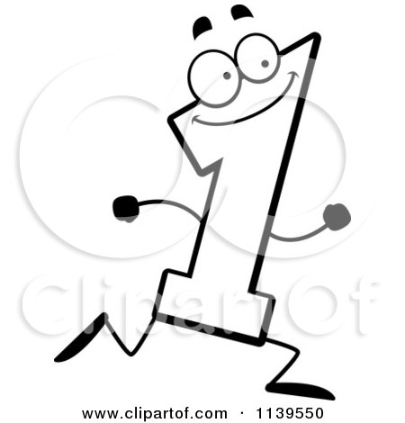 Cartoon Clipart Of A Black And White Running Number One - Vector Outlined Coloring Page by Cory Thoman