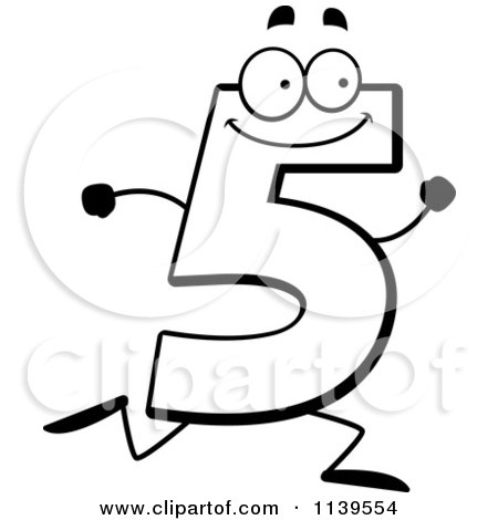 Cartoon Clipart Of A Black And White Running Number Five - Vector Outlined Coloring Page by Cory Thoman